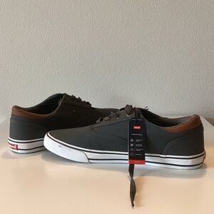 Levi's Men's Gray Canvas Low-Top Sneakers with Brown Trim Size 10.5 NB